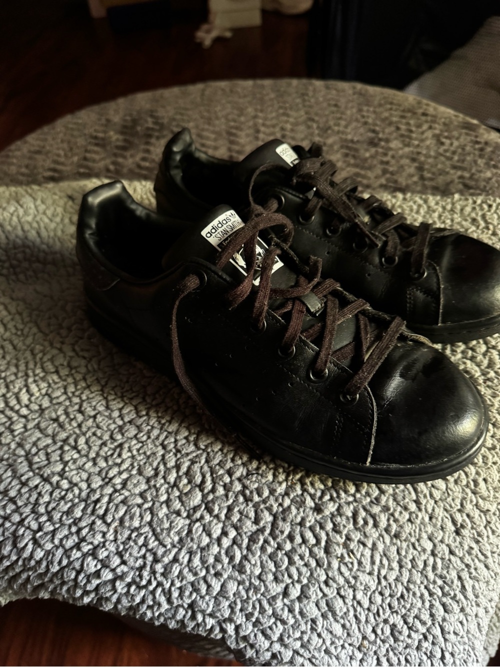adidas Black Stan Smith Low-Top Leather Sneakers